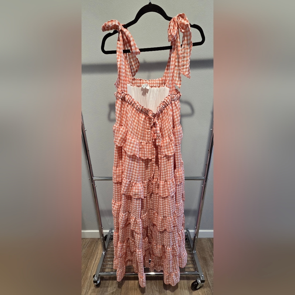 NWOT Mable Gingham Rhea Kang Kand Sleeveless Tiered Midi Dress ML